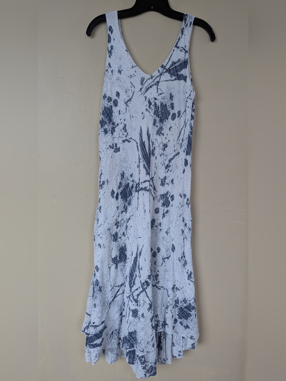 Nina Murati Sleeveless Gray/Navy Blue & White Italian Cotton Dress (SIZE MEDIUM)